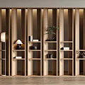 Elegant Modern Wooden Bookcase Design With Open Shelves Books Decorative Items Plants And Lamps