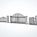 Ornate Wrought Iron Gates With Various Designs And Stone Pillars