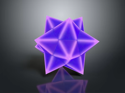 Purple Star Shaped Polyhedron With Shiny Surface On Dark Background And Reflection 3d model