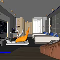 Modern Hotel Guest Room With Comfortable Bed Flat Screen TV And Stylish Seating