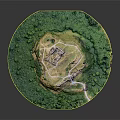 Ancient Castle Ruins On Hill With Winding Paths And Green Vegetation