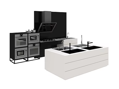Modern Kitchen Interior With Black Appliances White Island And Cabinets 3d model