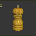 Yellow Wooden Pepper Grinder With Wood Grain And Metal Top Knob On Black Surface