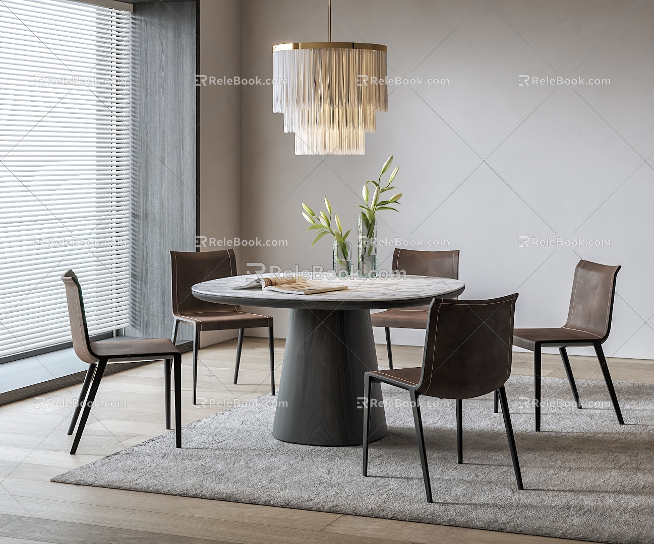 BB Italia Dining Table and Chair Round Table and Chair Combination Chandelier Dining Chair 3d model