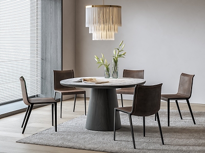 BB Italia Dining Table and Chair Round Table and Chair Combination Chandelier Dining Chair 3d model