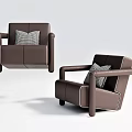 Modern Brown Leather Single Sofa With Checkered Pillow And Sleek Design 3d model