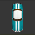 Turquoise And White Vintage Convertible Car With White Stripes And Shiny Exterior