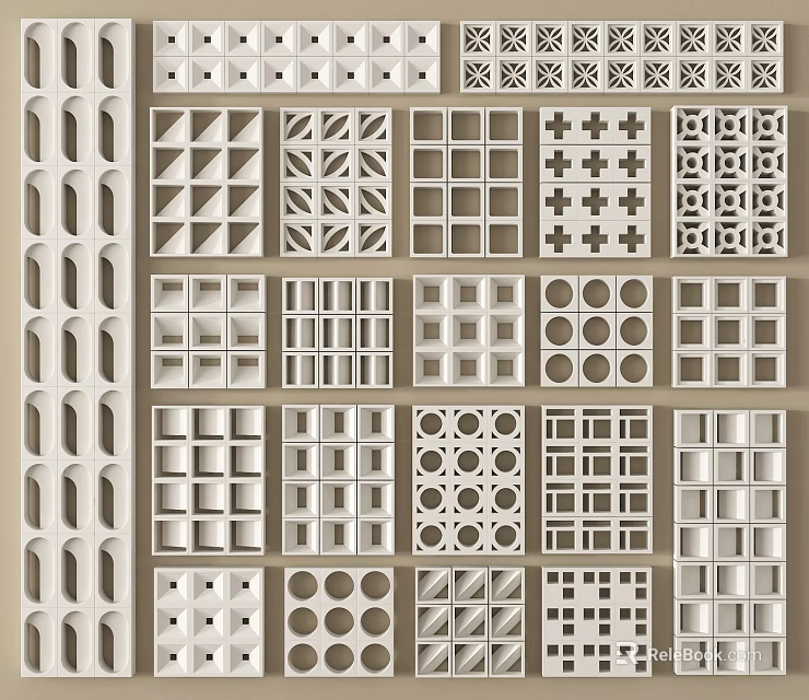 Various Decorative Components With Geometric Patterns And Hollow Designs In Different Styles 3d model