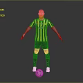 Man in Yellow and Black Striped Jersey Standing with Soccer Ball on Gray Background