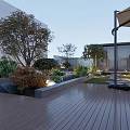 Terrace Garden Landscape Design With Trees Plants Lighting And Patio Tiles