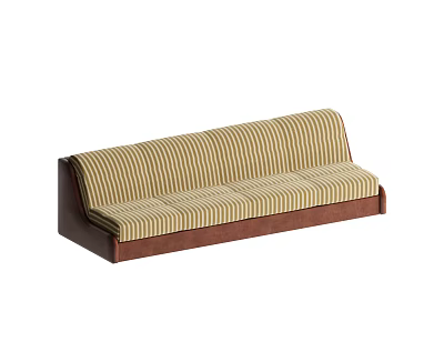 Stylish Three Seater Sofa with Beige Brown Striped Upholstery and Brown Frame 3d model