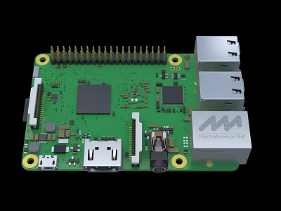 Mechatronics Art Green Circuit Board Featuring USB Ethernet Ports And Components 3d model