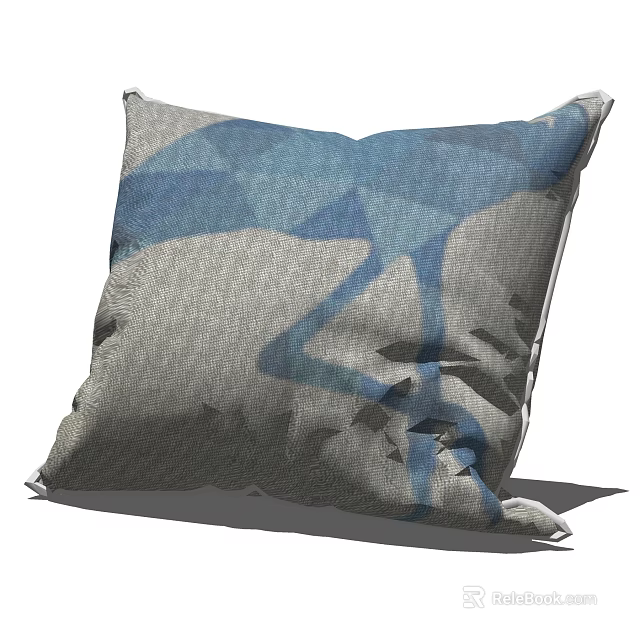 Modern Decorative Pillow With Blue Gray Geometric Abstract Fabric Design 3d model 