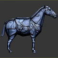 Blue Armored Horse with Saddle and Decorative Gear as Fantasy Creature Model