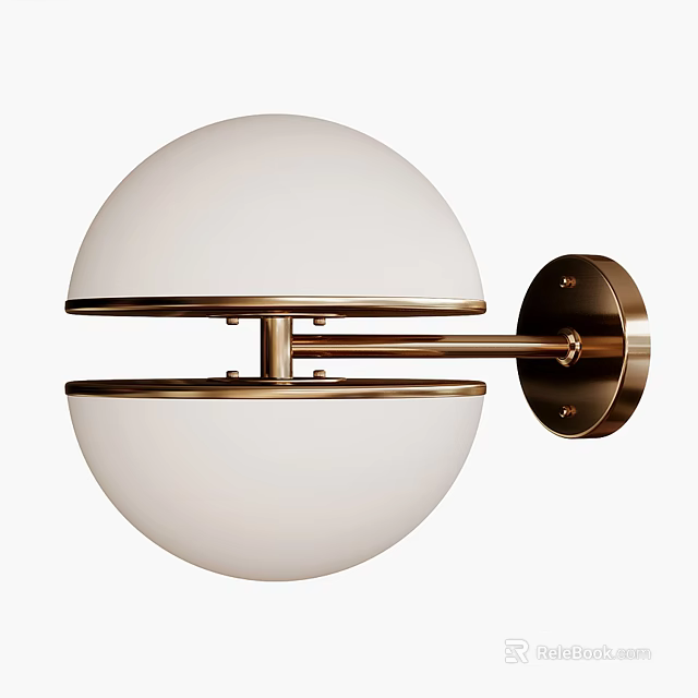 Modern Wall Sconce With White Spherical Shade And Brass Metal Frame 3d model 