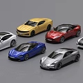 Various Colored Sports Car Models Displayed In Arrangement On Gray Background