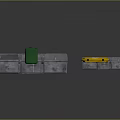 Gray Cargo Crates With Green Barrel And Yellow Container Setup