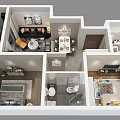 Birds Eye View of Modern House Layout with Living Room Kitchen Bedroom and Bathroom
