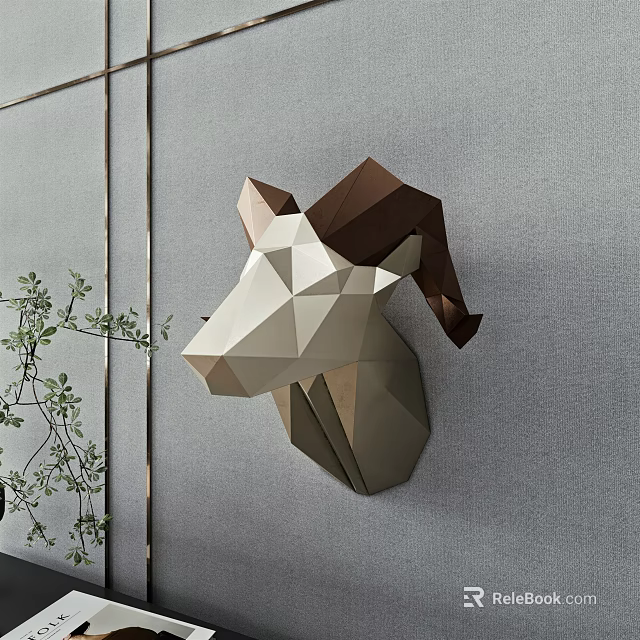 Geometric Sheep Head Animal Wall Decor Brown Beige Modern Minimalist Gray Wall Home Accent 3d model 