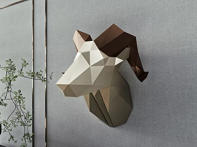 Geometric Sheep Head Animal Wall Decor Brown Beige Modern Minimalist Gray Wall Home Accent 3d model
