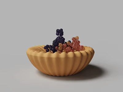 Fresh Purple And Pink Grapes In A Yellow Ribbed Bowl On White Background 3d model