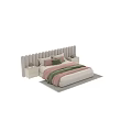 Modern Double Bed With Wavy Headboard Pink Green Pillows And Bedside Tables