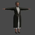 Elderly Woman Wearing Dark Long Coat And White Inner Garment Standing With Arms Outstretched