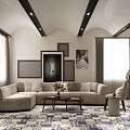 Modern Living Room With L Shaped Sofa Geometric Pattern Rug And Decorative Wall Art