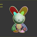 White Cartoon Rabbit Figure With Large Ears Smiling Face And Glossy Surface On Black Background