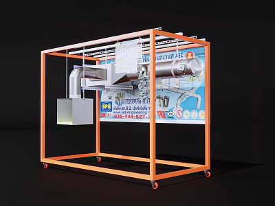 Orange Frame Display Shelf With Wheels And Product Poster For Exhibition 3d model