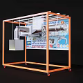 Orange Frame Display Shelf With Wheels And Product Poster For Exhibition
