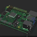 Green Single Board Computer PCB With USB HDMI Ethernet Ports And Electronic Components 3d model