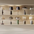 Stylish Table Lamps In Multiple Designs Placed On Wall Shelves 3d model