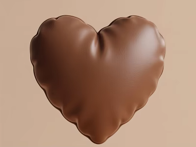 Decorative Soft Cozy Heart Shaped Brown Pillow on Light Brown Background 3d model