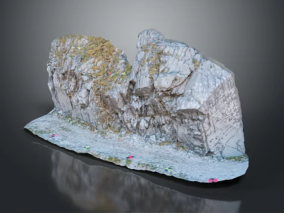 Wood And Stone Natural Decorative Structure With Mossy Texture And Small Flowers On Base 3d model