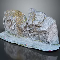 Wood And Stone Natural Decorative Structure With Mossy Texture And Small Flowers On Base
