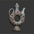 Traditional Decorative Ceramic Wine Bottle With Floral Patterns And Circular Ring Design