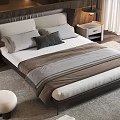 Modern Double Bed With Upholstered Headboard Nightstands Table Lamps And Area Rug