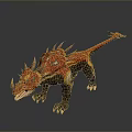 Red And Black Spiked Dinosaur 3D Model With Horns And Textured Skin