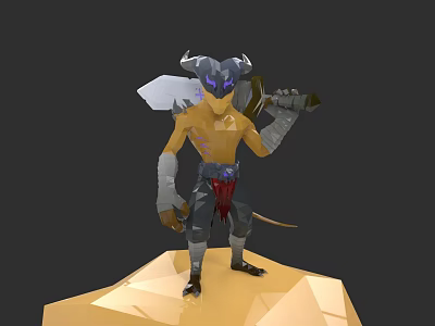 Game And Movie Character With Muscular Build Demon Horns Axe Glowing Eyes In Combat Pose 3d model