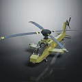 Yellow Military Helicopter Model With Rotor Blades Cockpit And Detailed Design