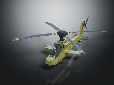 Yellow Military Helicopter Model With Rotor Blades Cockpit And Detailed Design 3d model