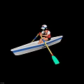 Person Rowing White And Blue Canoe With Green Paddles On Water