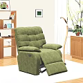 Green Velvet Recliner Chair With Tufted Back and Wide Armrests In Living Room