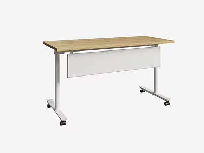 Public Office Space Desk With Wooden Top White Metal Legs And Mobile Wheels 3d model