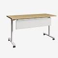 Public Office Space Desk With Wooden Top White Metal Legs And Mobile Wheels