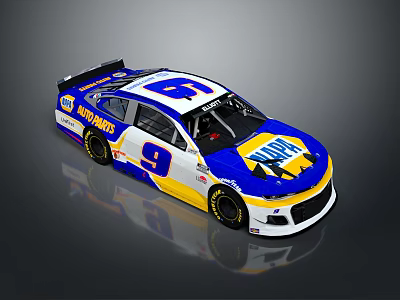Blue White Yellow Number 9 Race Car With AXALTA Kautex Logos 3d model