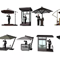 Various Guard Booth Designs With Umbrellas Glass Enclosures Uniformed Staff And Rope Barriers