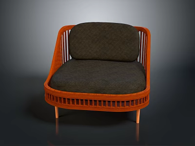 Elegant Modern Wooden Chair With Dark Cushion And Rattan Style Frame 3d model