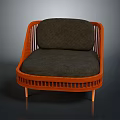 Elegant Modern Wooden Chair With Dark Cushion And Rattan Style Frame